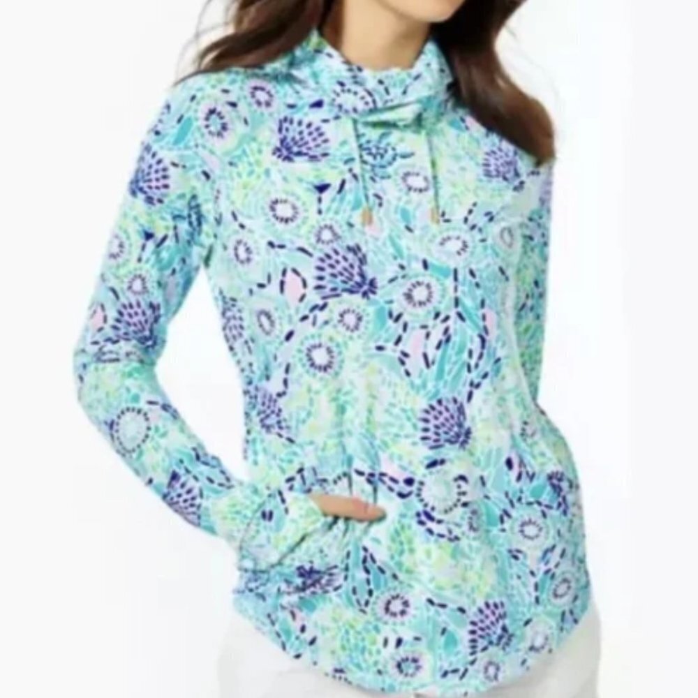 Lilly Pulitzer UPF 50+ ChillyLilly Popover in Blue Ibiza Open Water Large NWT